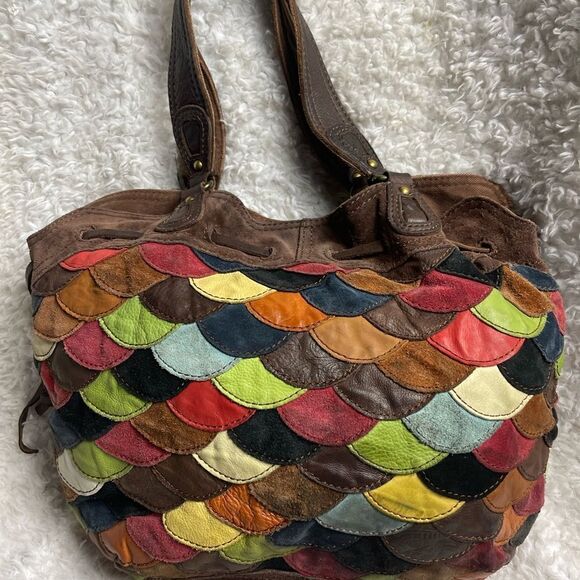 LUCKY BRAND Mult-Color leather & Suede Patchwork HOBO  large Shoulder Bag - Picture 4 of 15
